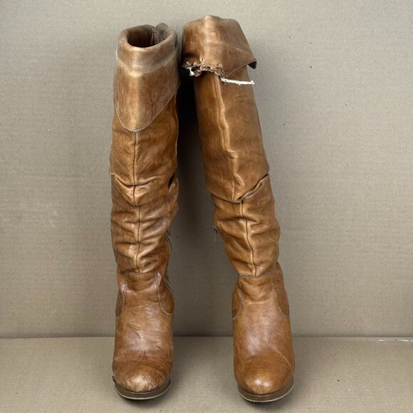 Jessica Simpson Cognac Leather Platform Slouch Boots Size 6.5B AS-IS/REPAIR - Picture 2 of 13